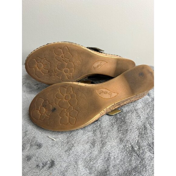 Born Women's Zee Sandal Size 7 Black Leather Wedge Heel Platform Two Strap Slide - Picture 7 of 7